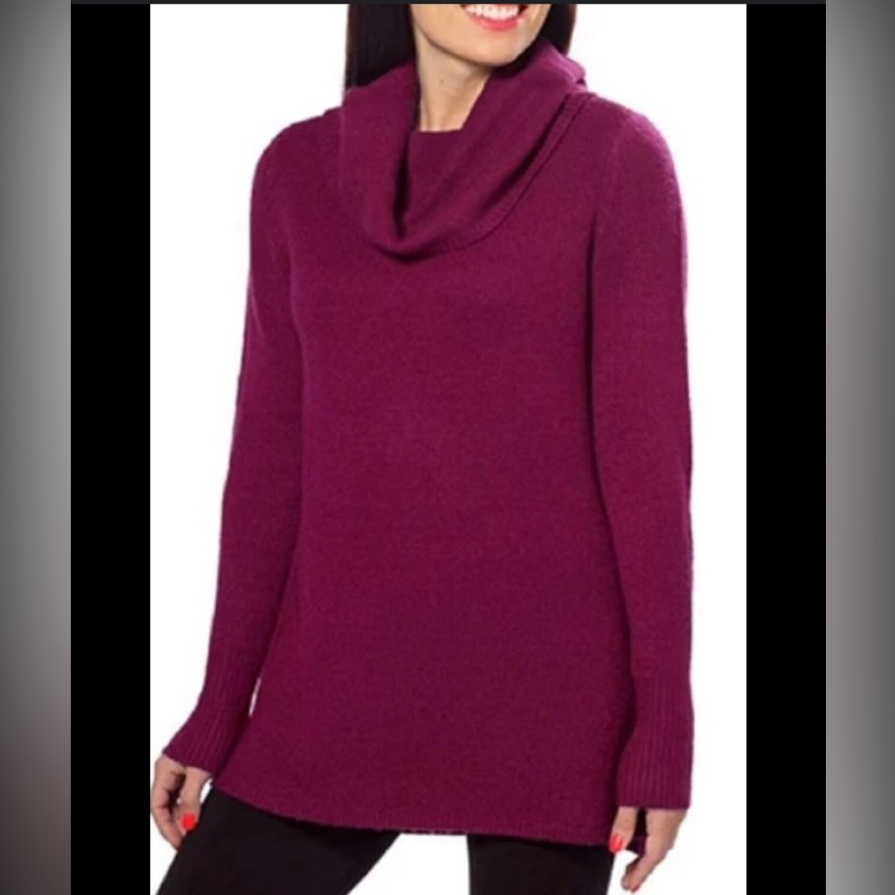 DKNY Women's Cowl Neck Sweater Tunic Pullover Sweater burgundy Wine Size Large